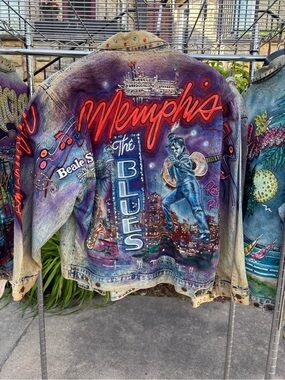 Vintage Tony Alamo 1987 MEMPHIS Hand Painted Bedazzled Denim Jacket Size Large